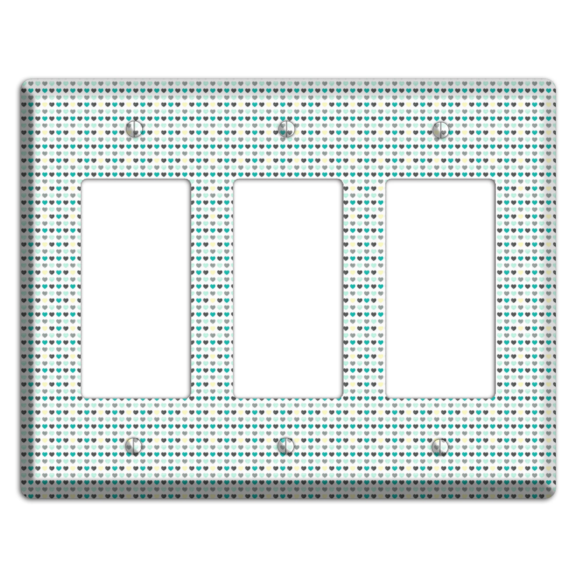 Multi Teal Grey Yellow Optical Hearts 3 Rocker Wallplate