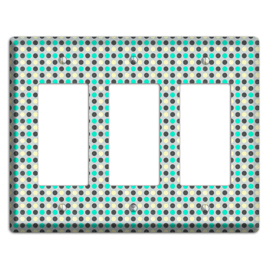 Grey with Black Off White and Turquoise Dots 3 Rocker Wallplate
