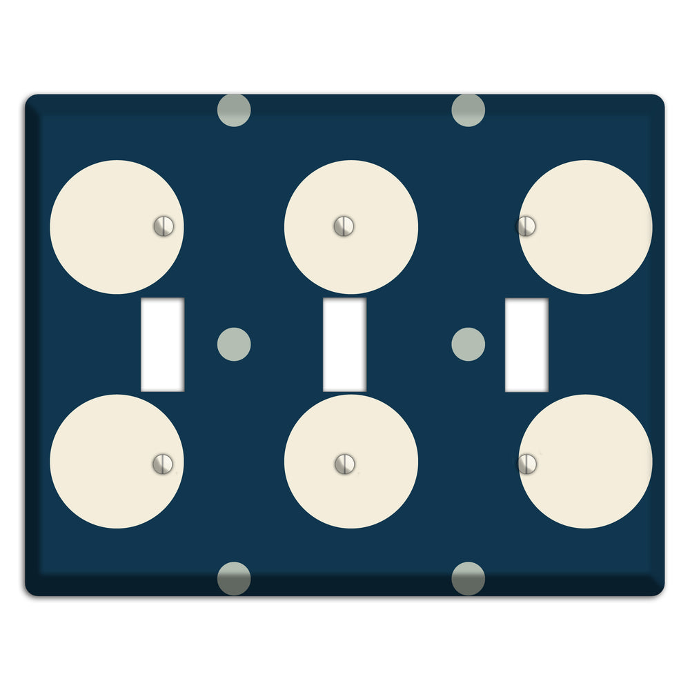 Navy with Off White and Blue Multi Medium Polka Dots 3 Toggle Wallplate