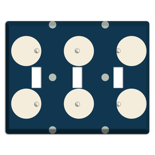 Navy with Off White and Blue Multi Medium Polka Dots 3 Toggle Wallplate