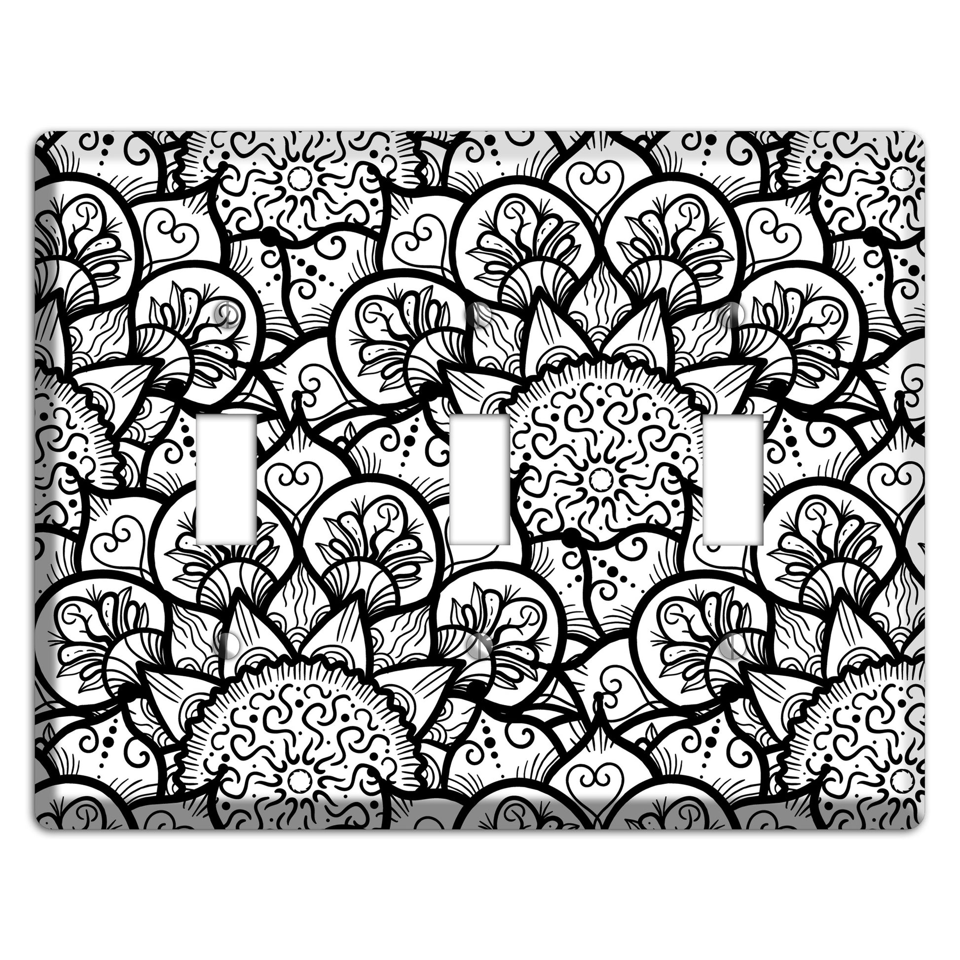 Mandala Black and White Style N Cover Plates 3 Toggle Wallplate