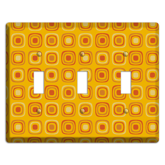 Multi Orange Red Retro Squares 3 Toggle Wallplate