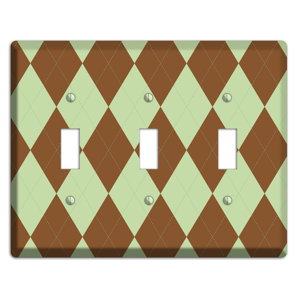 Brown and Green Argyle 3 Toggle Wallplate
