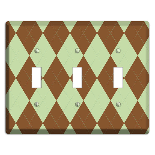 Brown and Green Argyle 3 Toggle Wallplate
