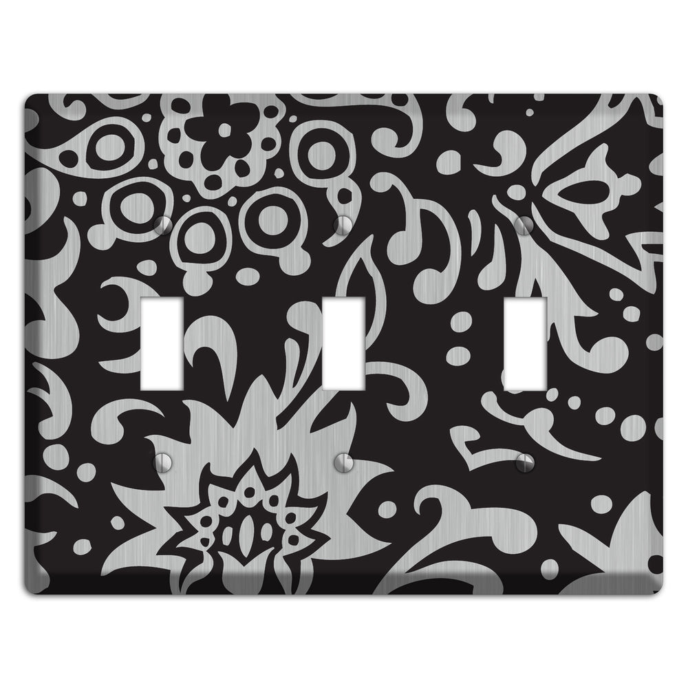Black Boteh Stainless Steel 3 Toggle Wallplate