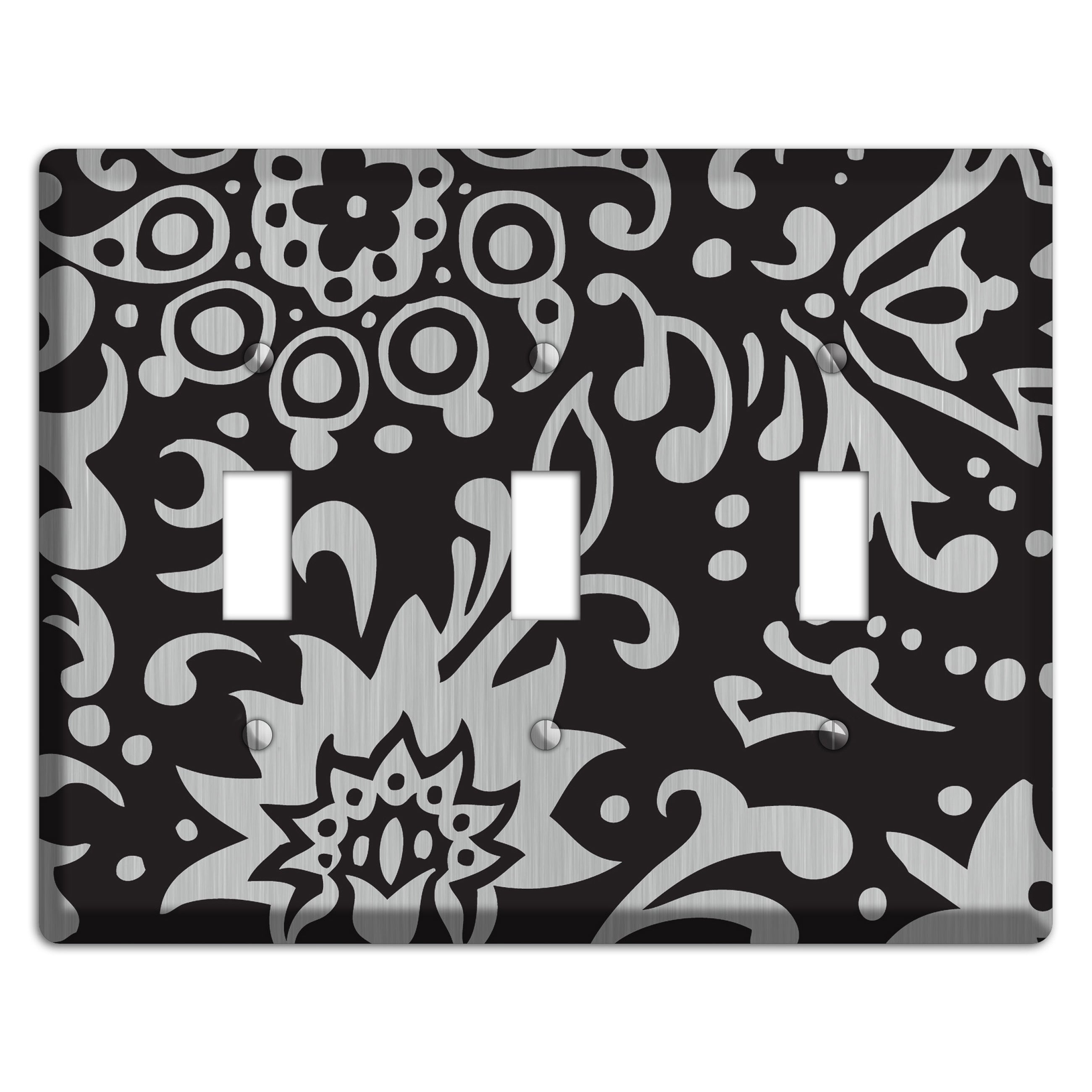 Black Boteh  Stainless 3 Toggle Wallplate