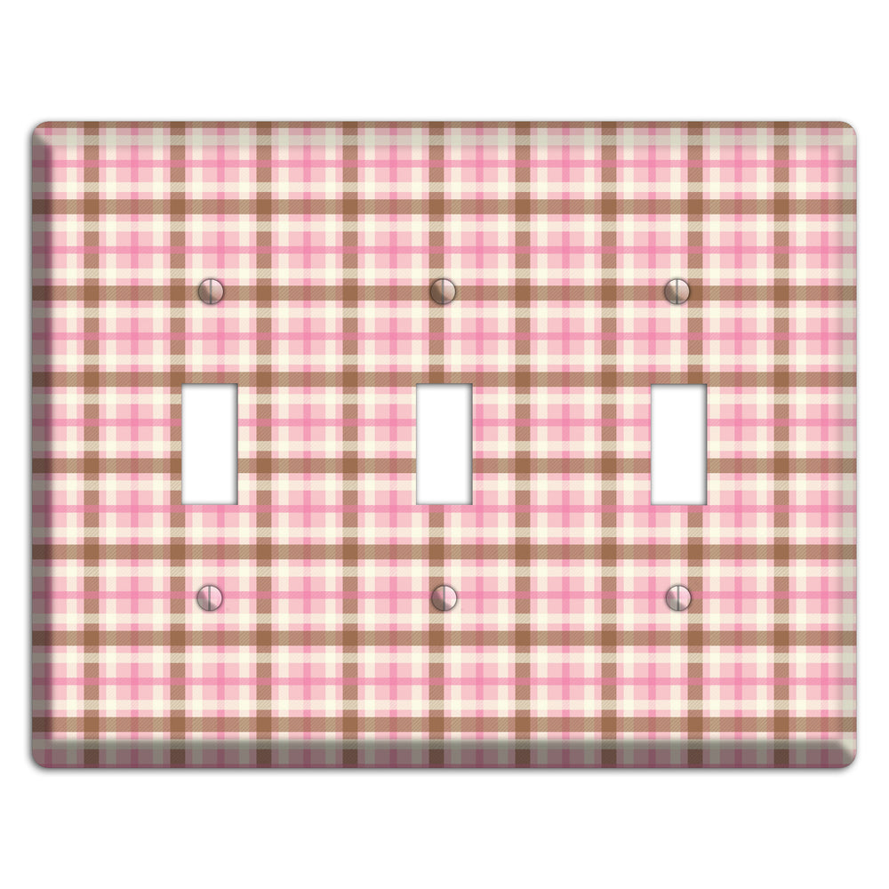 Pink and Brown Plaid 3 Toggle Wallplate
