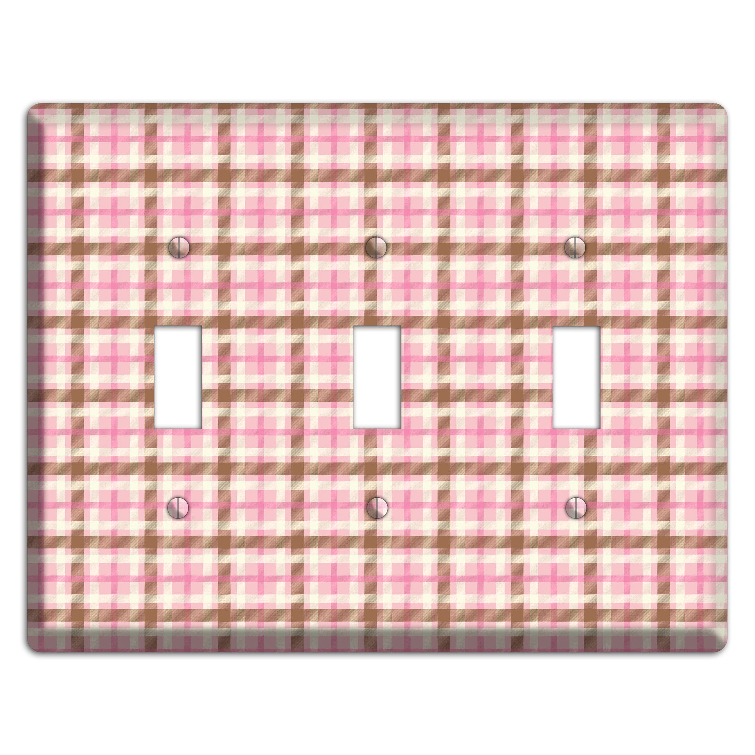 Pink and Brown Plaid 3 Toggle Wallplate