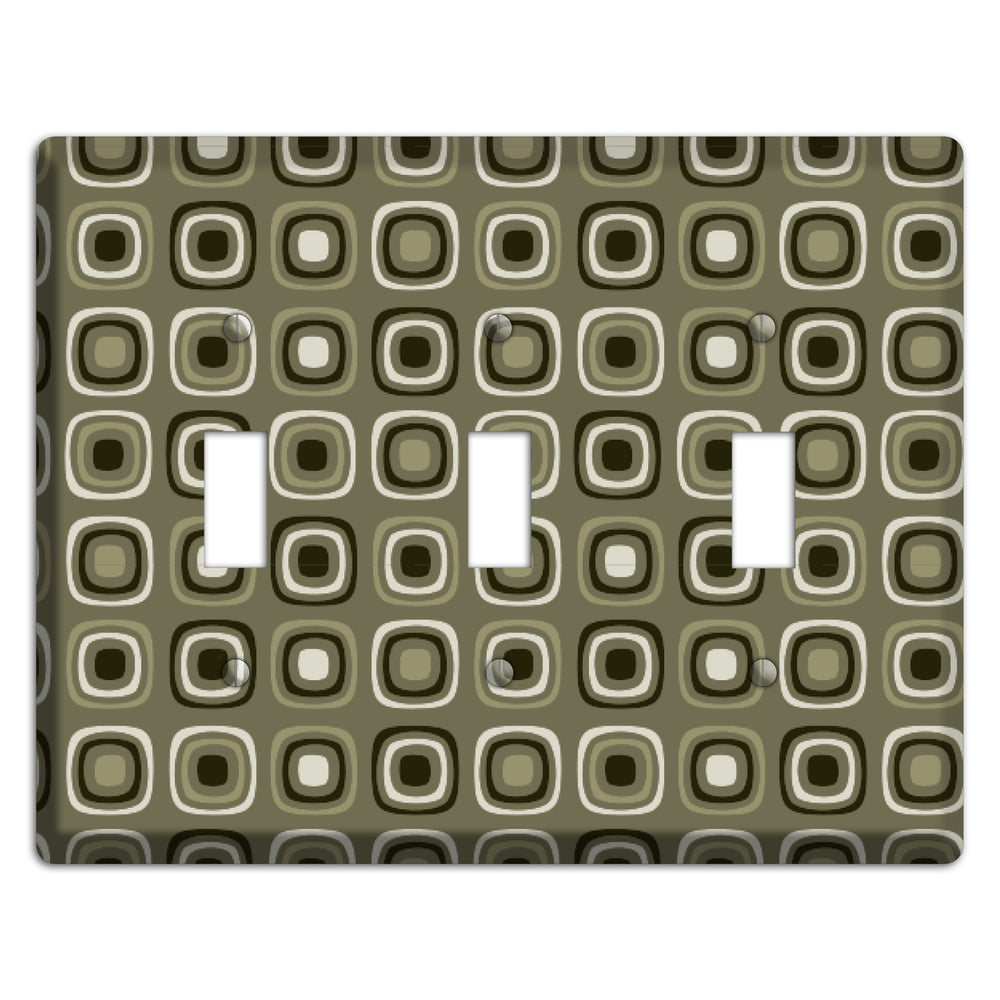Multi Olive and Brown Retro Squares 3 Toggle Wallplate