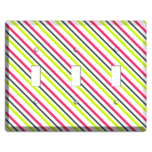 Fuschia and Lime Angled Stripe 3 Toggle Wallplate