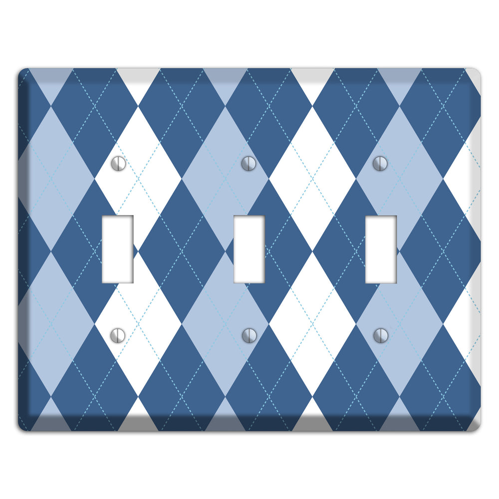 Blue Argyle 3 Toggle Wallplate