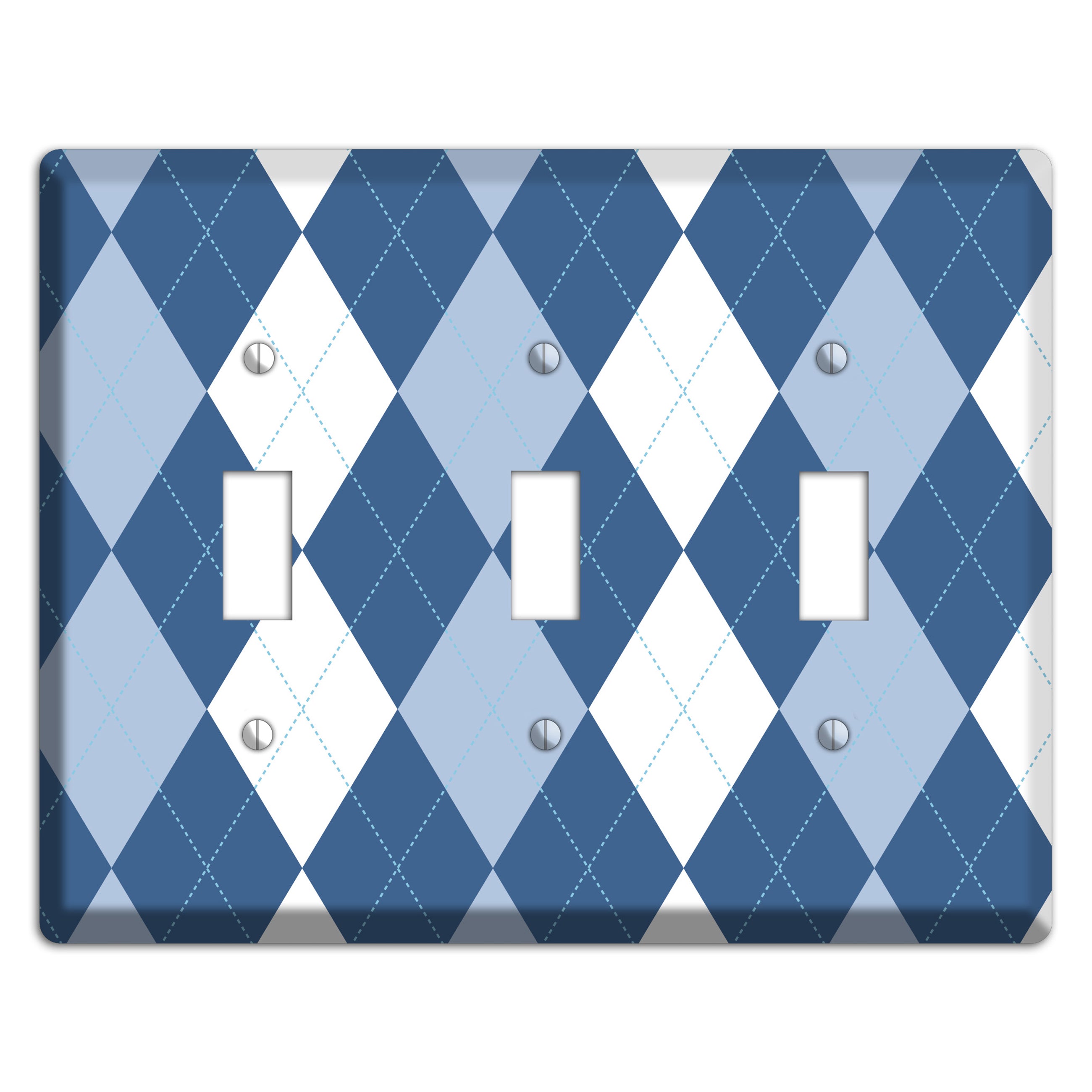 Blue Argyle 3 Toggle Wallplate