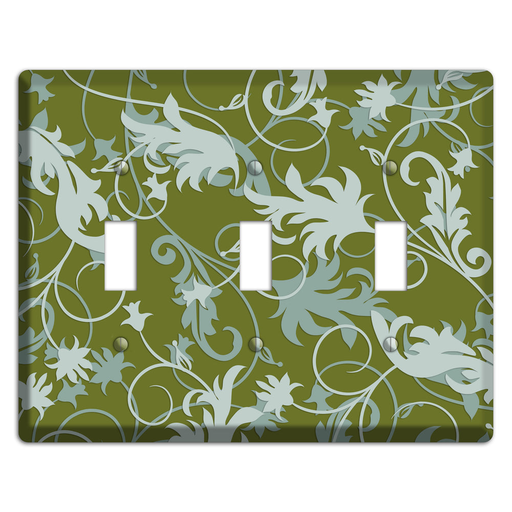 Green and Beige Victorian Sprig 3 Toggle Wallplate