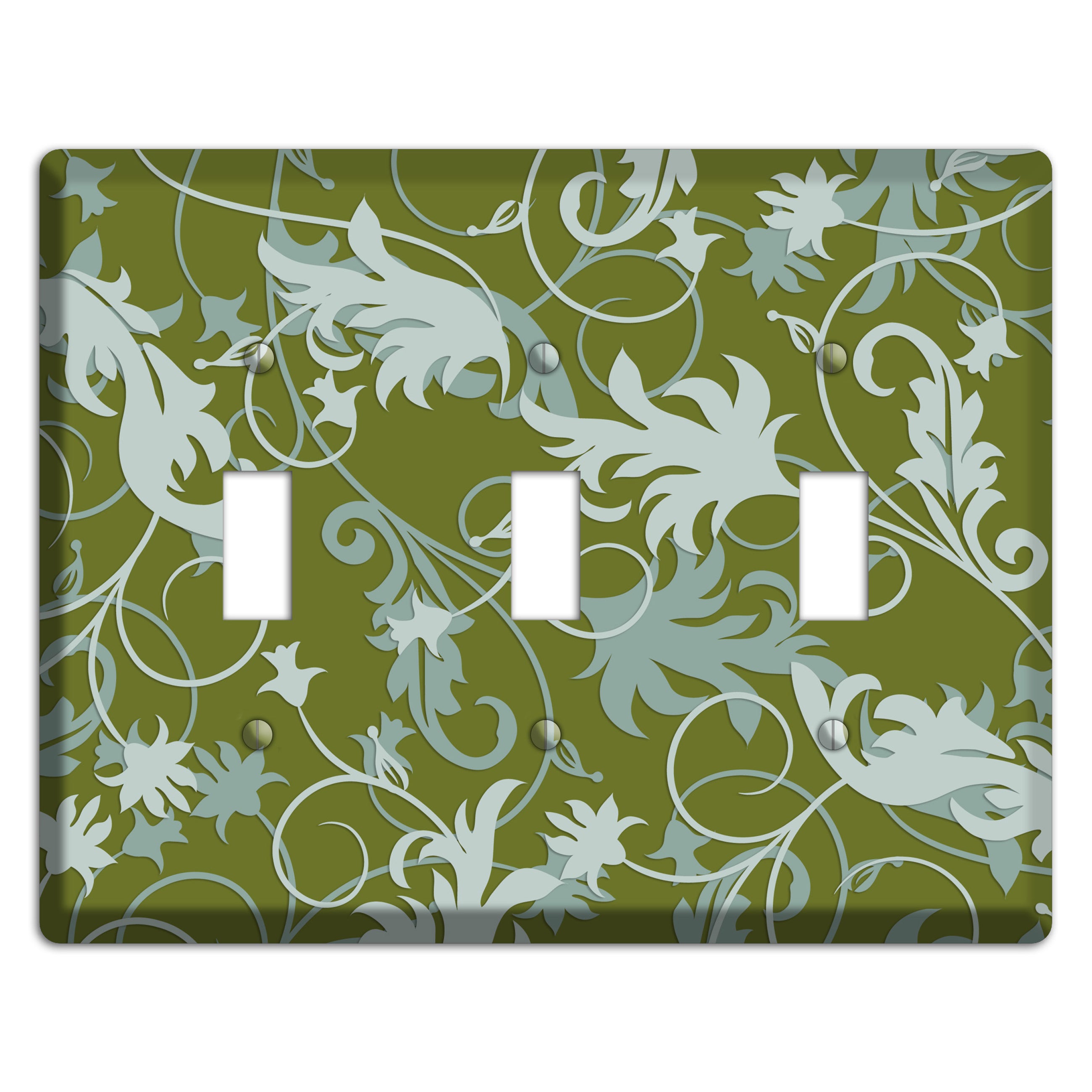 Green and Beige Victorian Sprig 3 Toggle Wallplate
