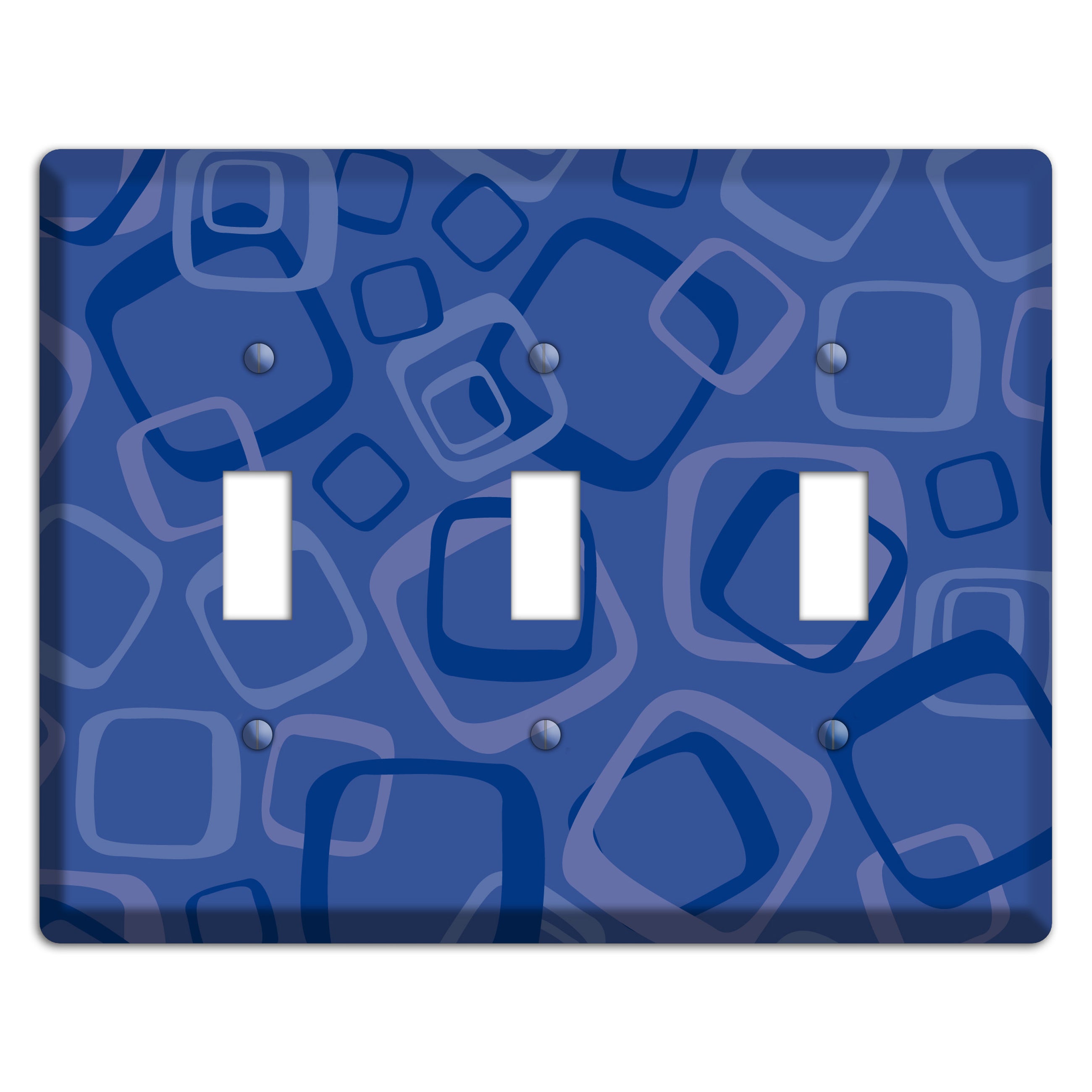 Multi Blue Random Retro Squares 3 Toggle Wallplate