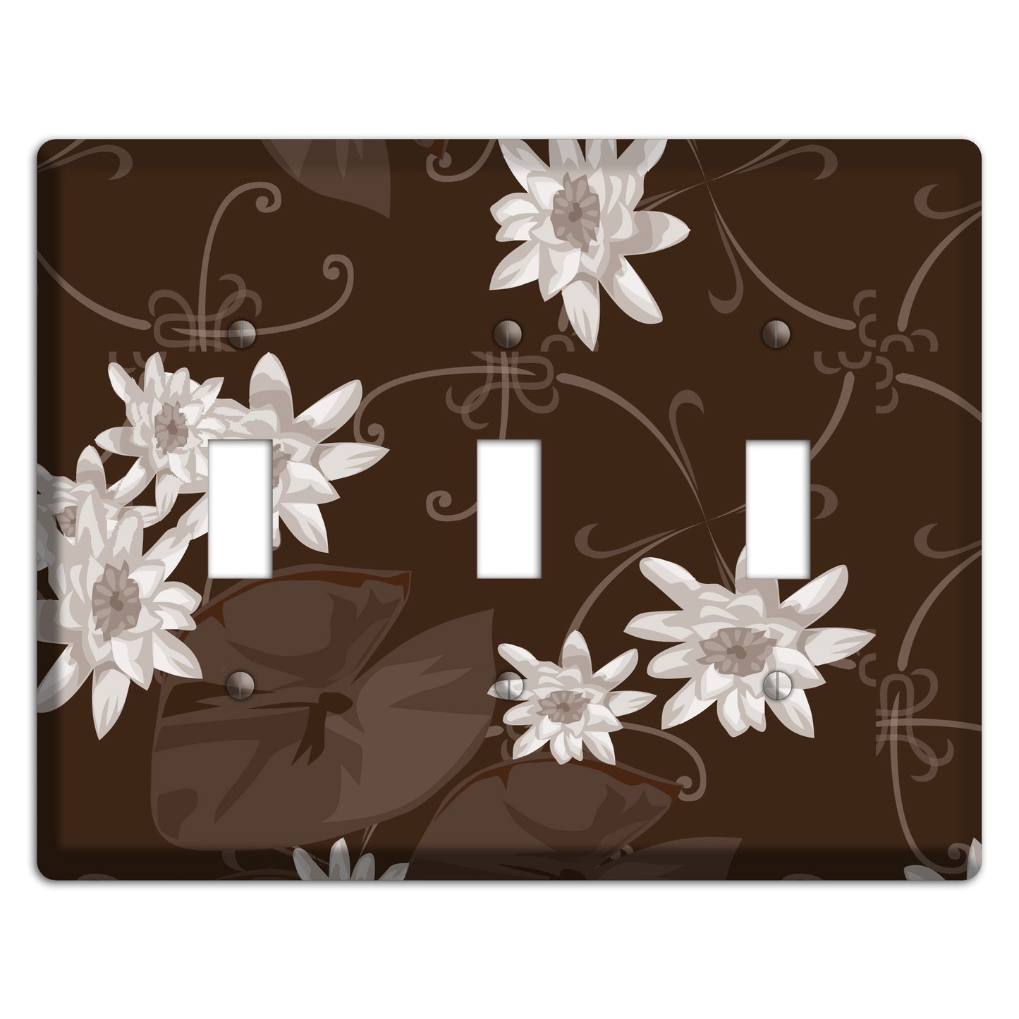 Brown with White Blooms 3 Toggle Wallplate