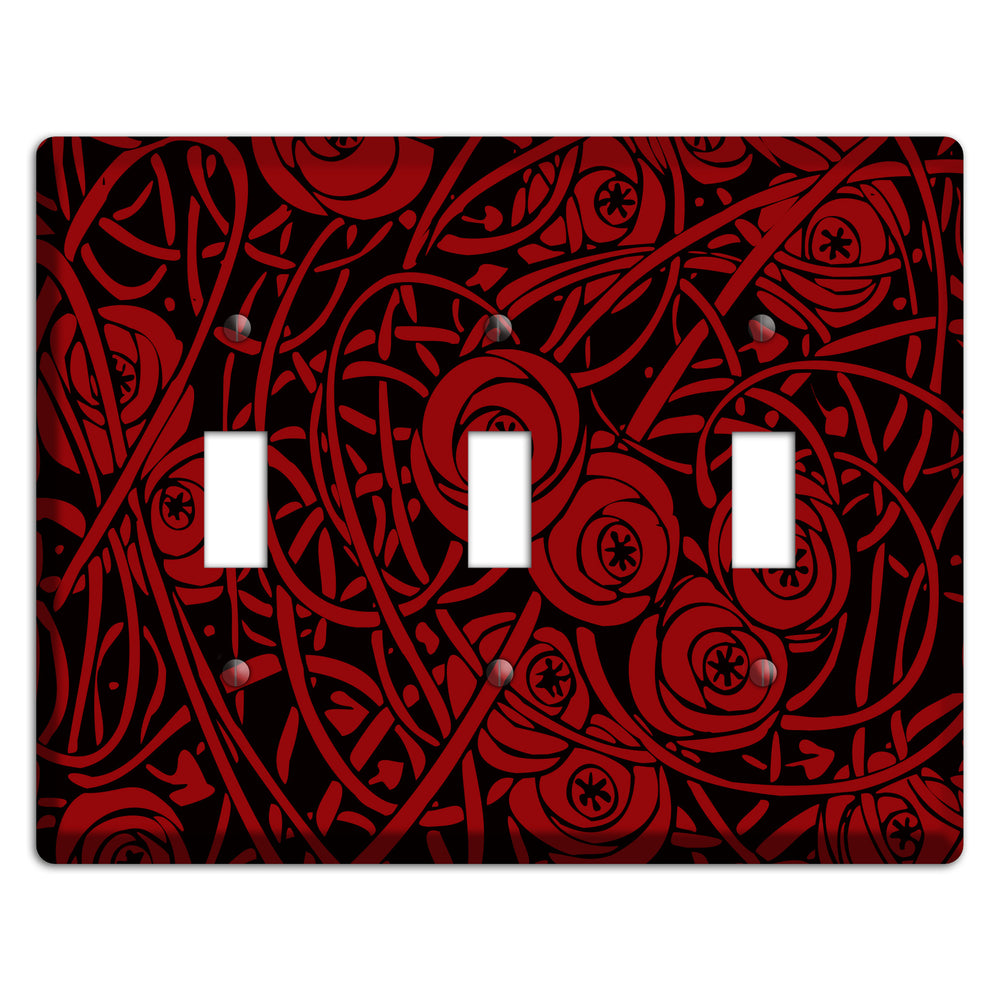 Red Deco Floral 3 Toggle Wallplate