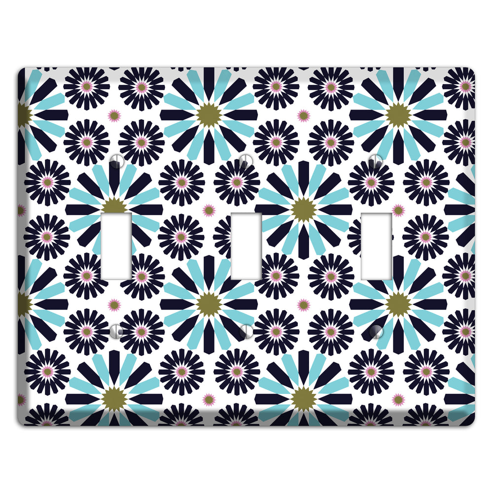 Dusty Blue and Olive Scandinavian Floral 3 Toggle Wallplate