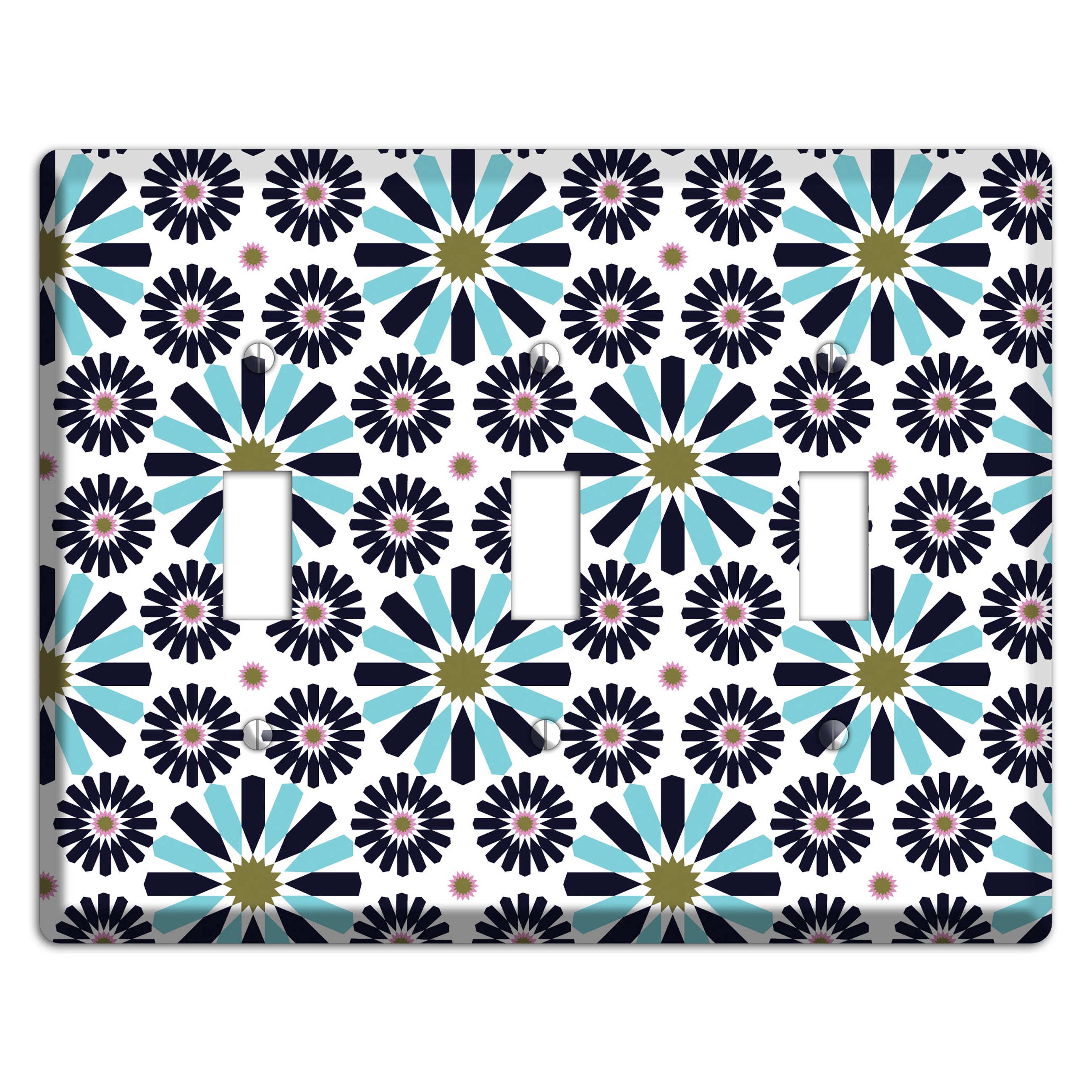 Dusty Blue and Olive Scandinavian Floral 3 Toggle Wallplate