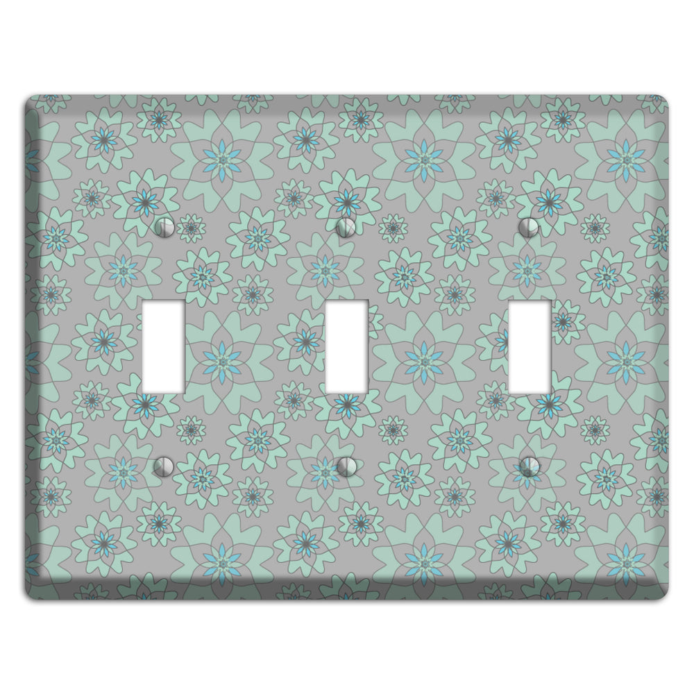 Grey with Aqua Retro Suzani 3 Toggle Wallplate