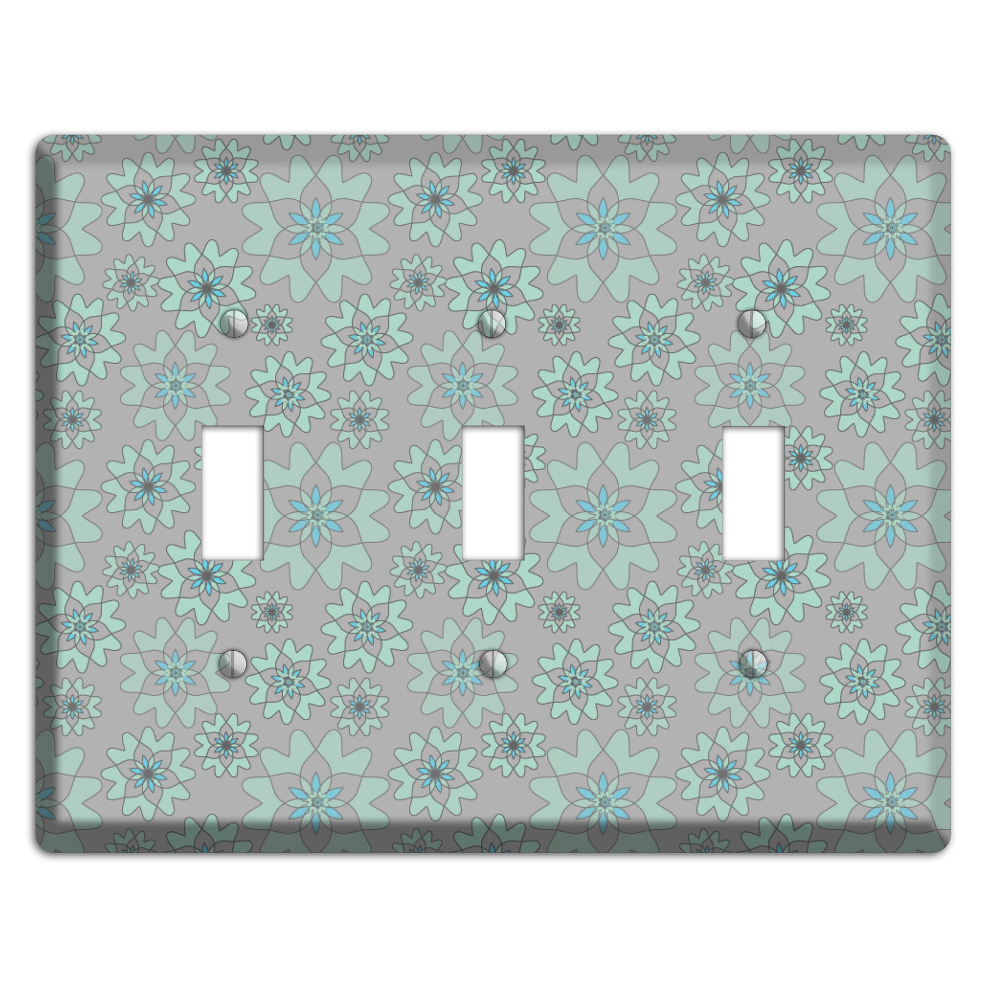 Grey with Aqua Retro Suzani 3 Toggle Wallplate
