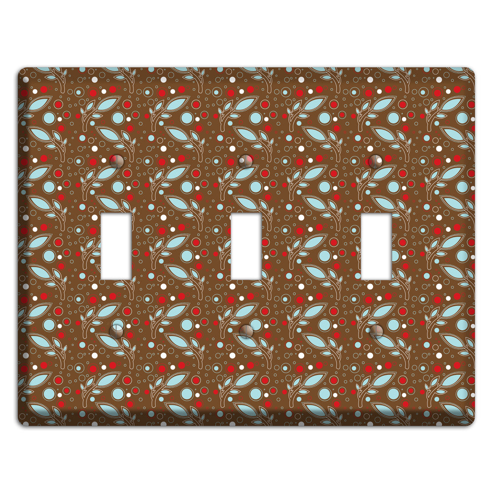 Brown with Red and Dusty Blue Retro Sprig 3 Toggle Wallplate