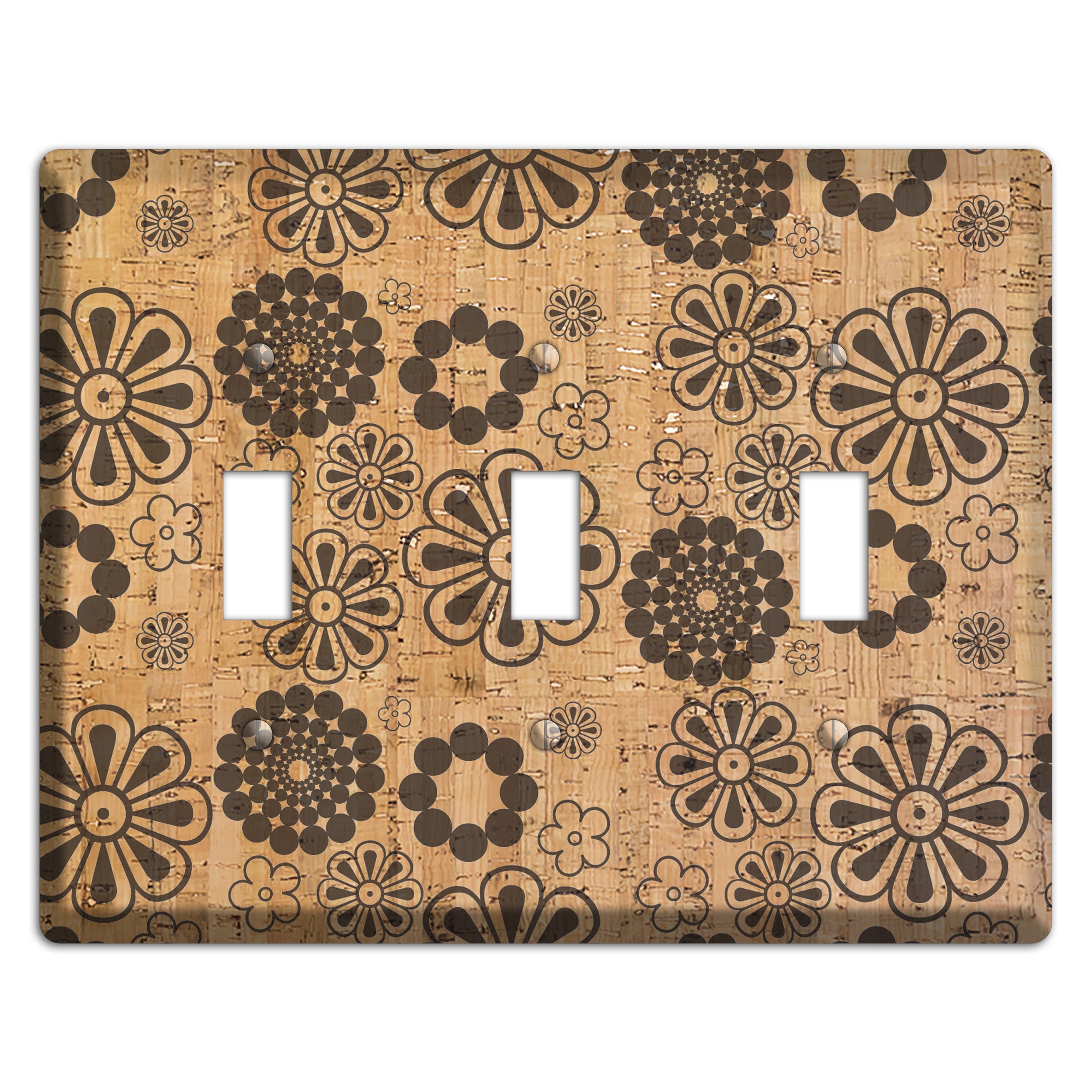 Retro Floral Cork 3 Toggle Wallplate