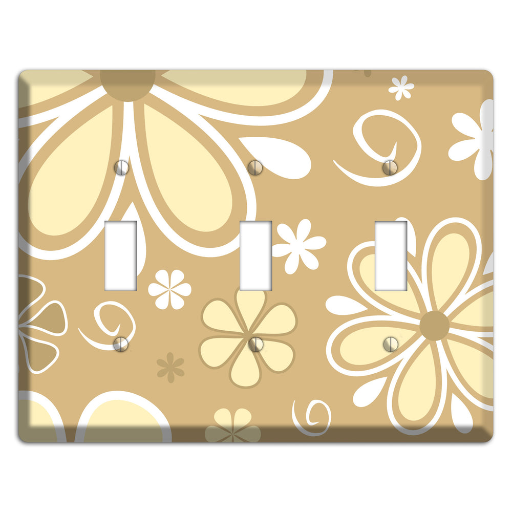 Beige Retro Flowers 3 Toggle Wallplate