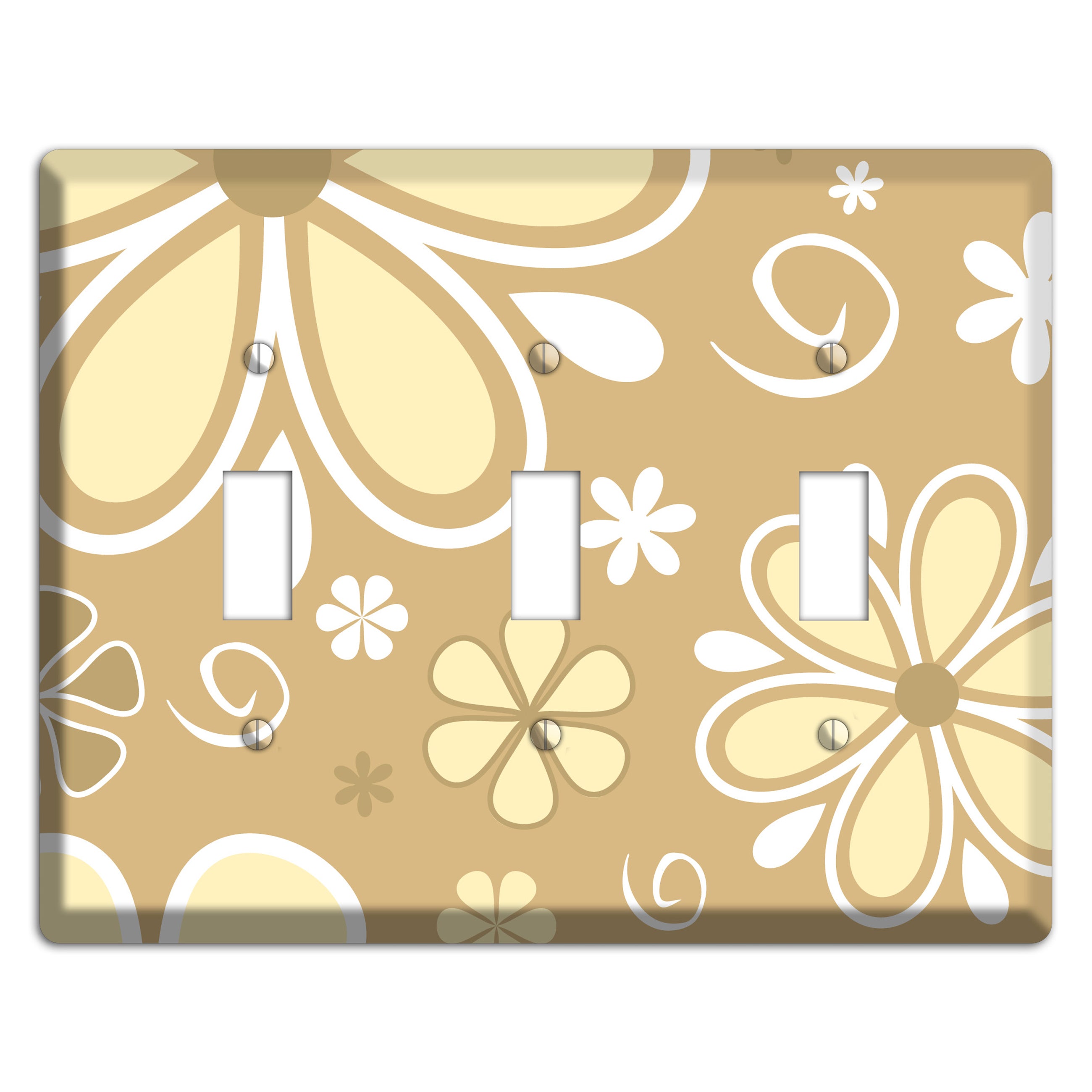 Beige Retro Flowers 3 Toggle Wallplate