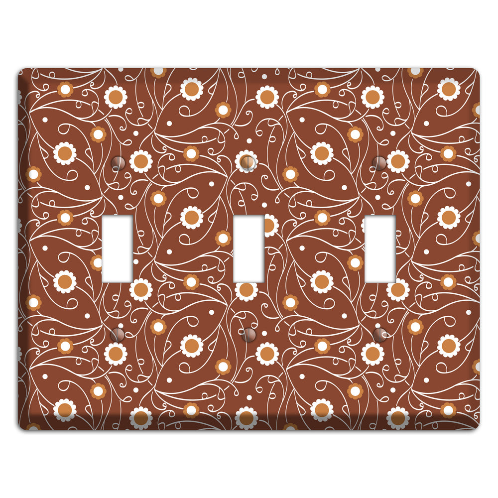 Brown Vine Floral 3 Toggle Wallplate