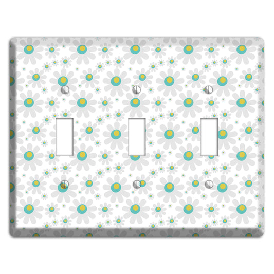 White and Green Flower Power 3 Toggle Wallplate
