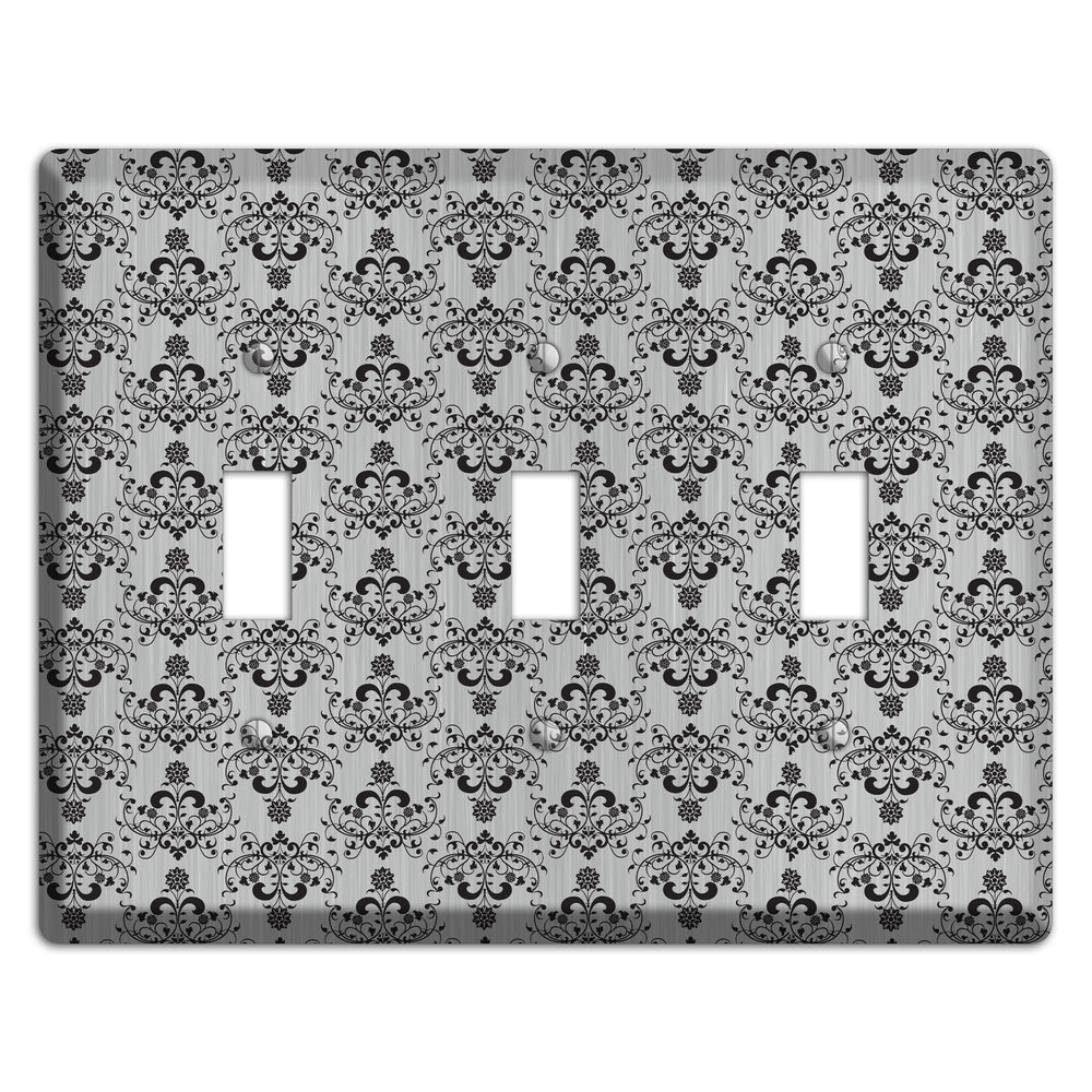 Black Cartouche Half Drop Stainless Steel 3 Toggle Wallplate