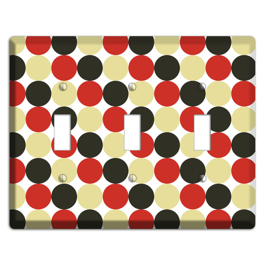 Beige Red Black Tiled Dots 3 Toggle Wallplate