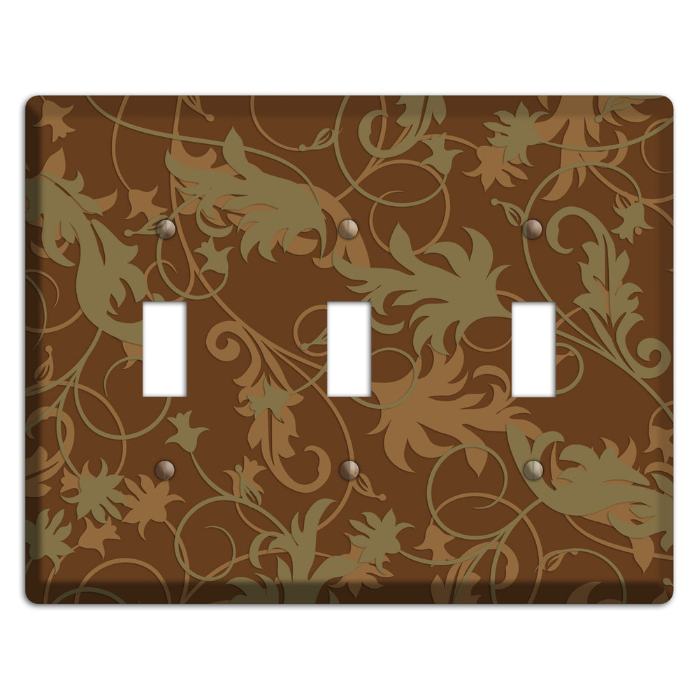 Brown and Olive Victorian Sprig 3 Toggle Wallplate