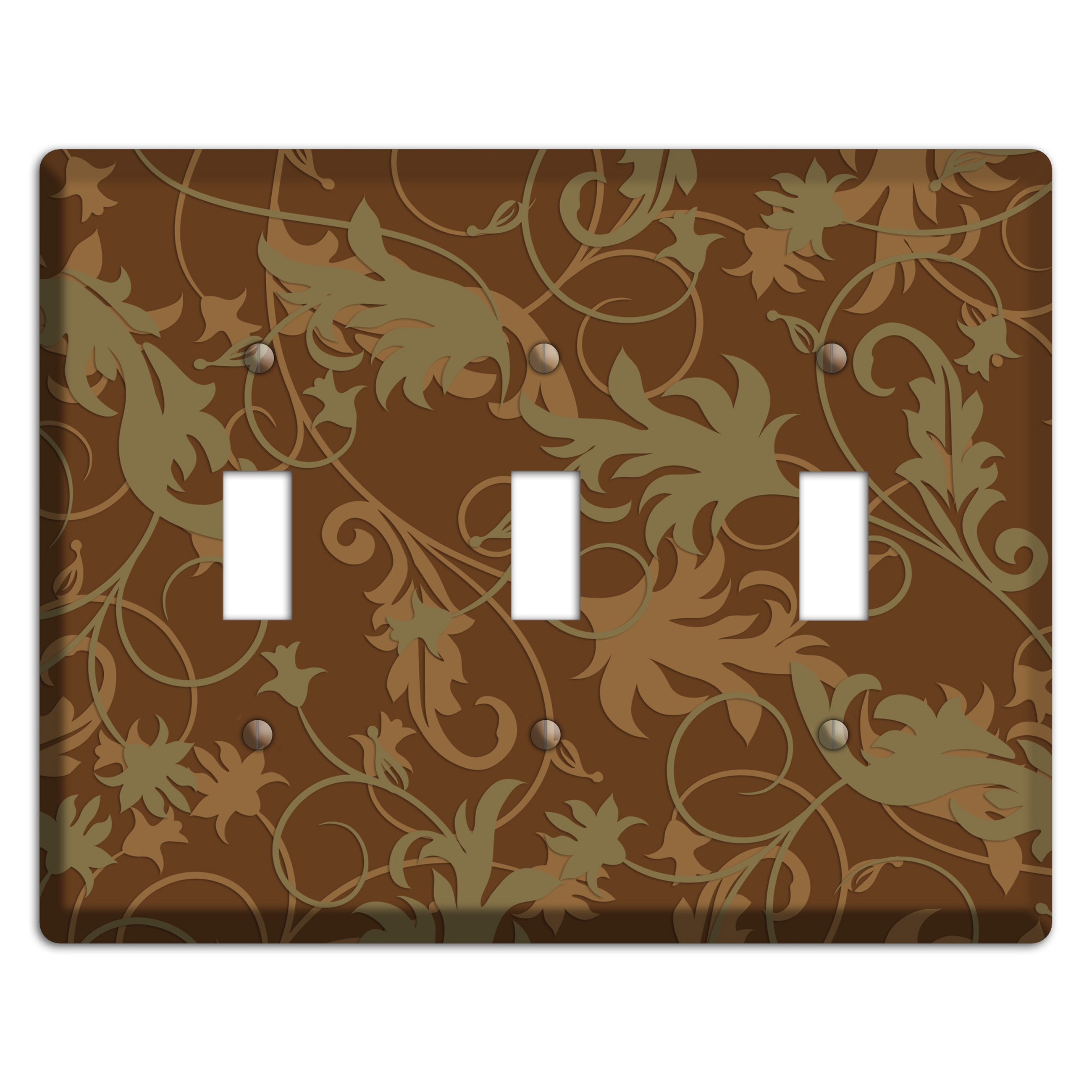 Brown and Olive Victorian Sprig 3 Toggle Wallplate