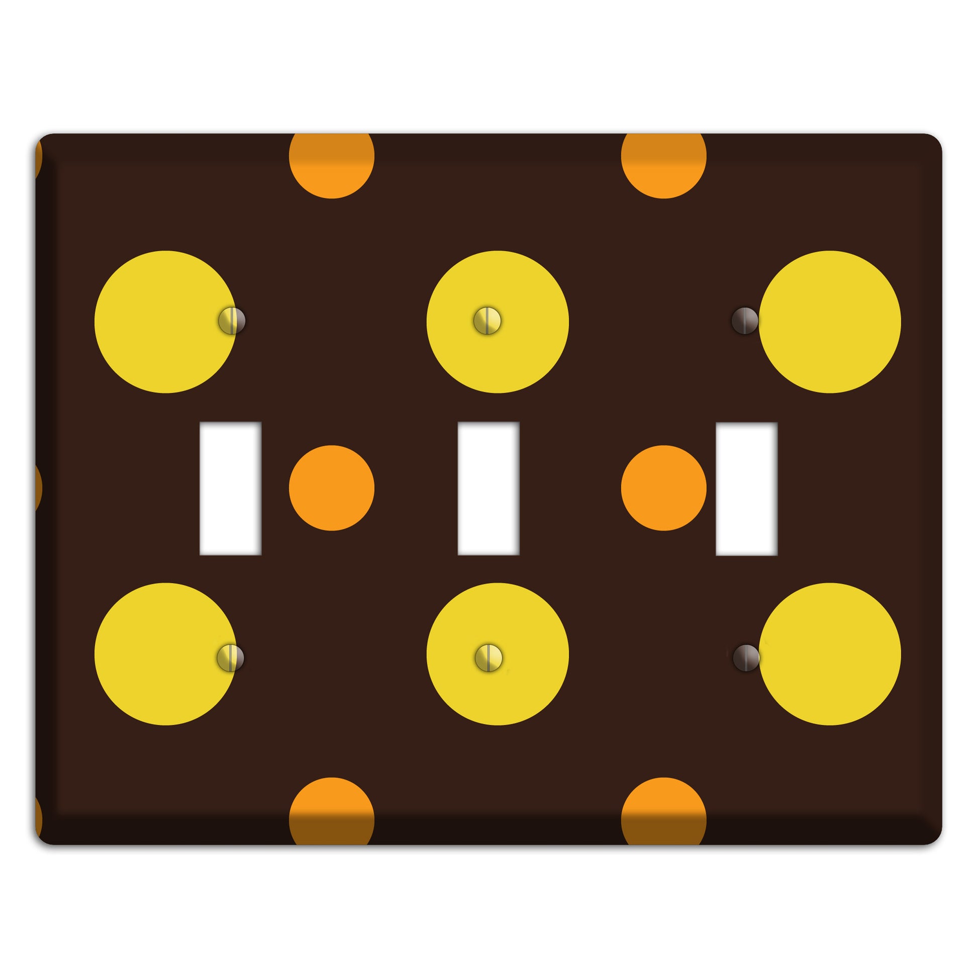 Black with Yellow and Orange Multi Medium Polka Dots 3 Toggle Wallplate