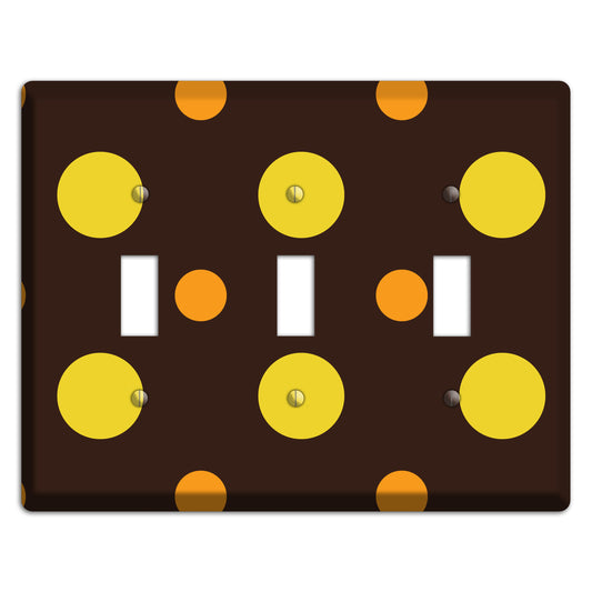 Black with Yellow and Orange Multi Medium Polka Dots 3 Toggle Wallplate