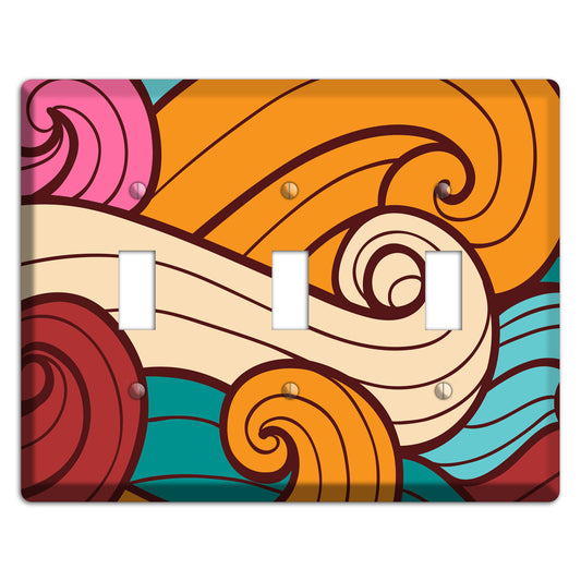 Abstract Curl Red & Cream 3 Toggle Wallplate