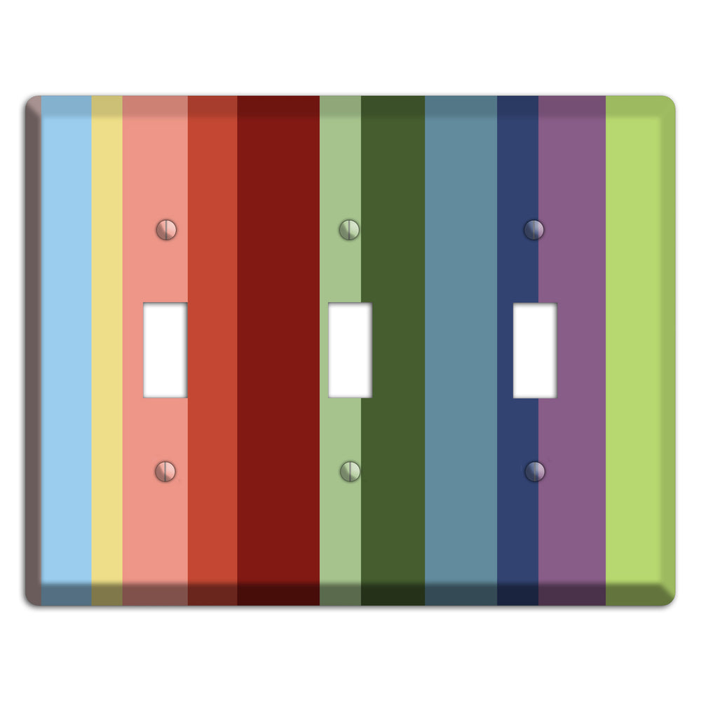 Multi Pastel Vertical Stripe 3 Toggle Wallplate
