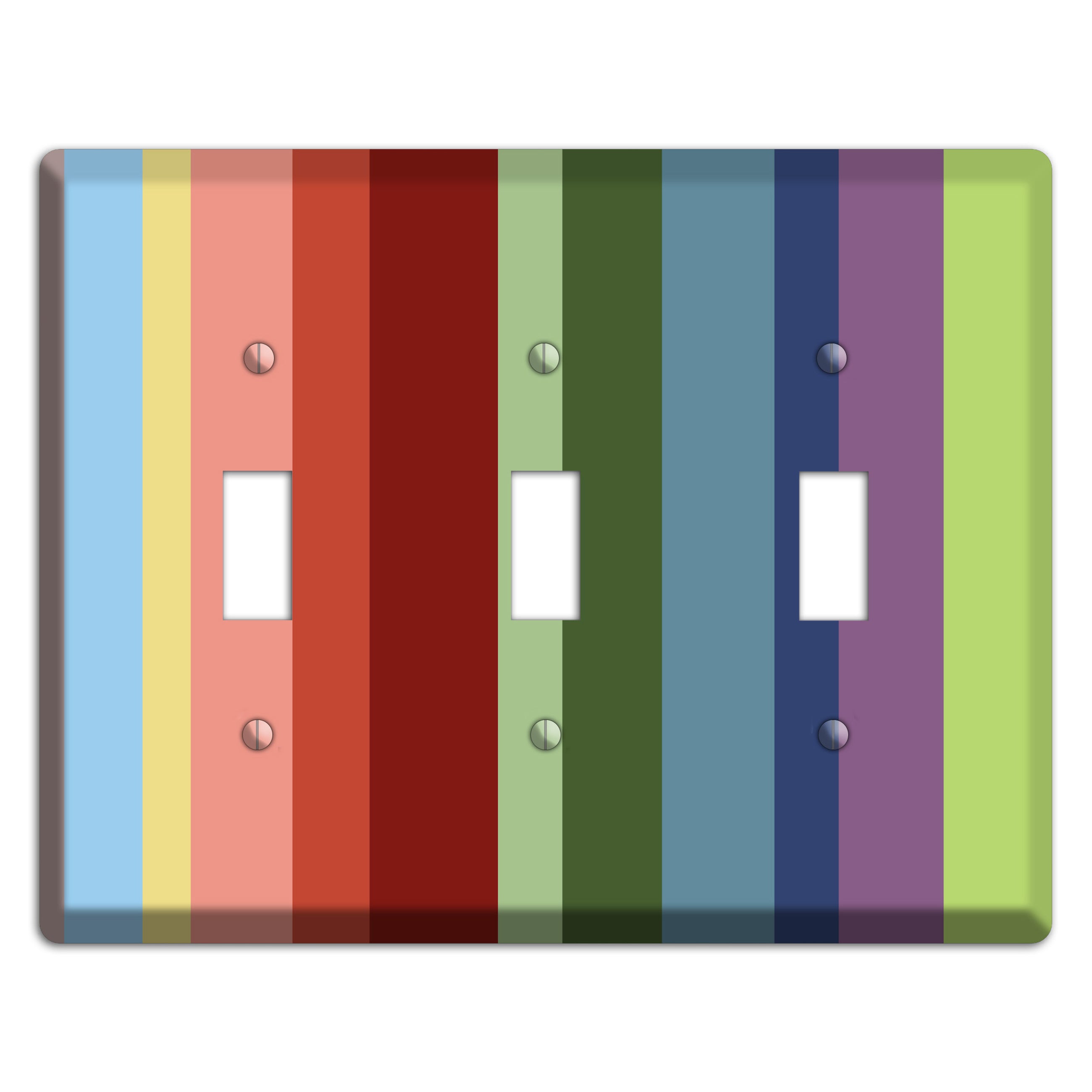 Multi Pastel Vertical Stripe 3 Toggle Wallplate