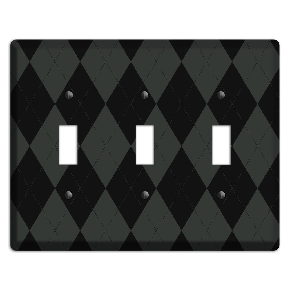 Gray and Black Argyle 3 Toggle Wallplate
