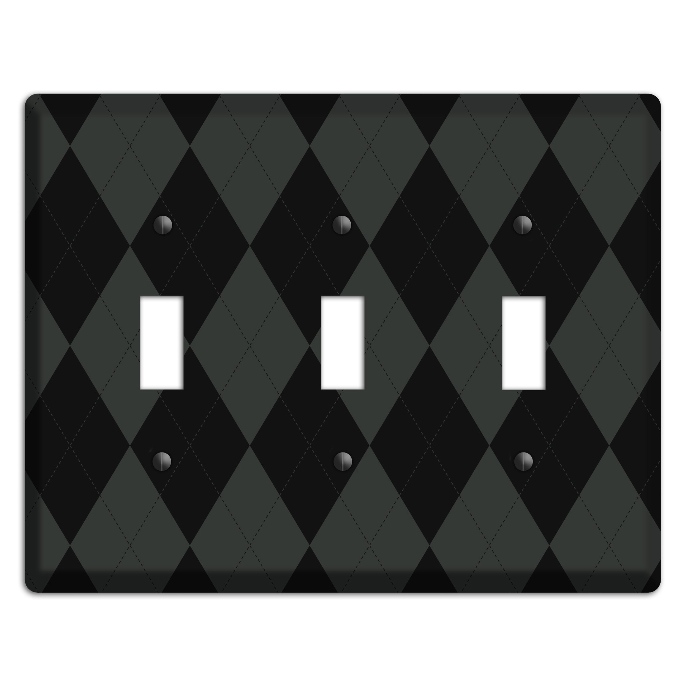 Gray and Black Argyle 3 Toggle Wallplate