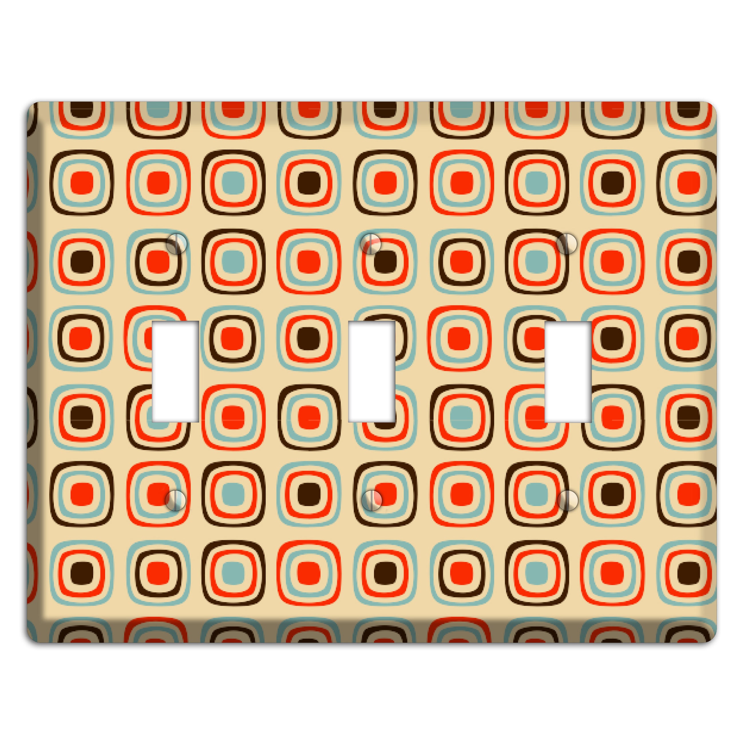 Multi Coral Dusty Blue and Brown Retro Squares 3 Toggle Wallplate
