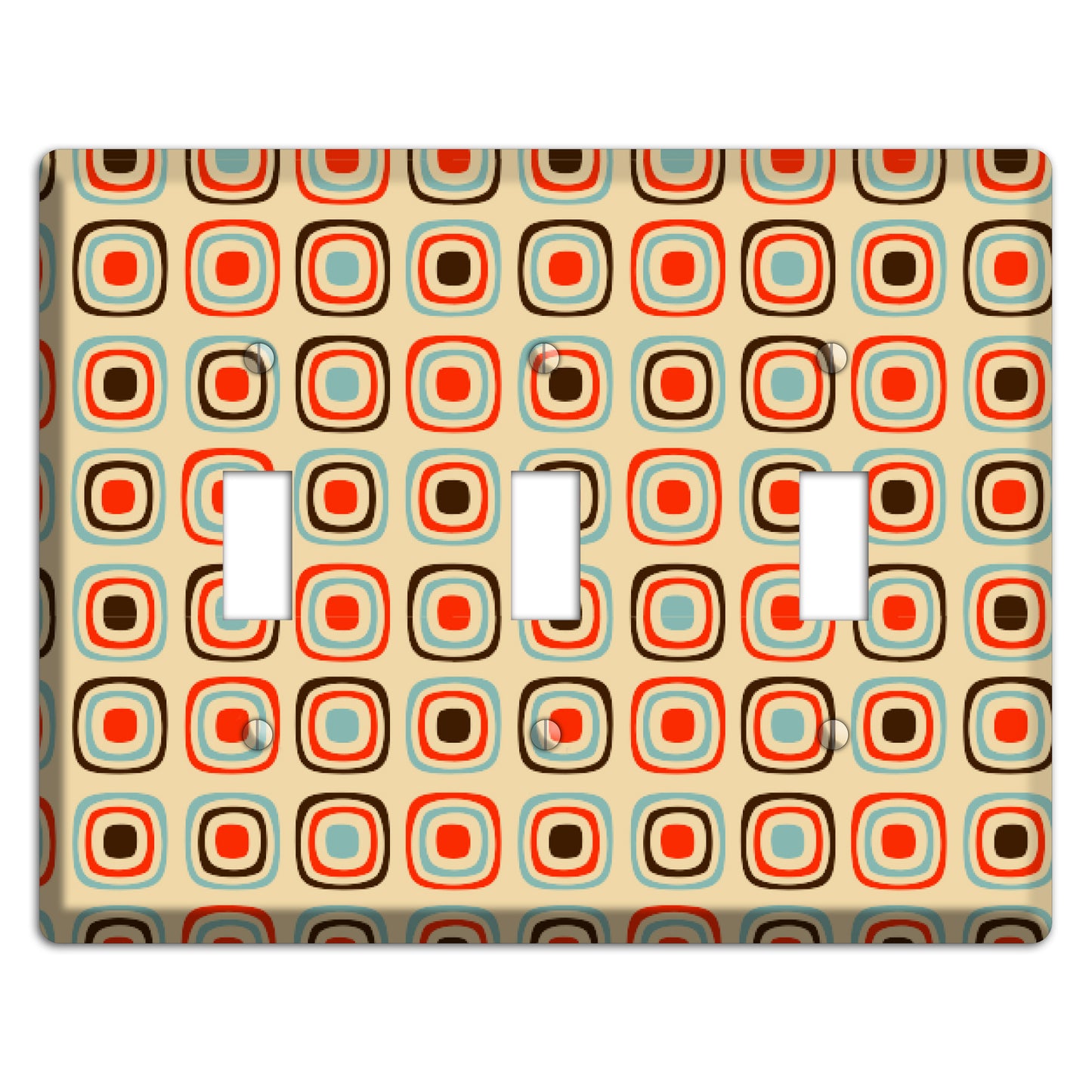 Multi Coral Dusty Blue and Brown Retro Squares 3 Toggle Wallplate