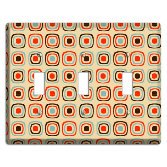 Multi Coral Dusty Blue and Brown Retro Squares 3 Toggle Wallplate