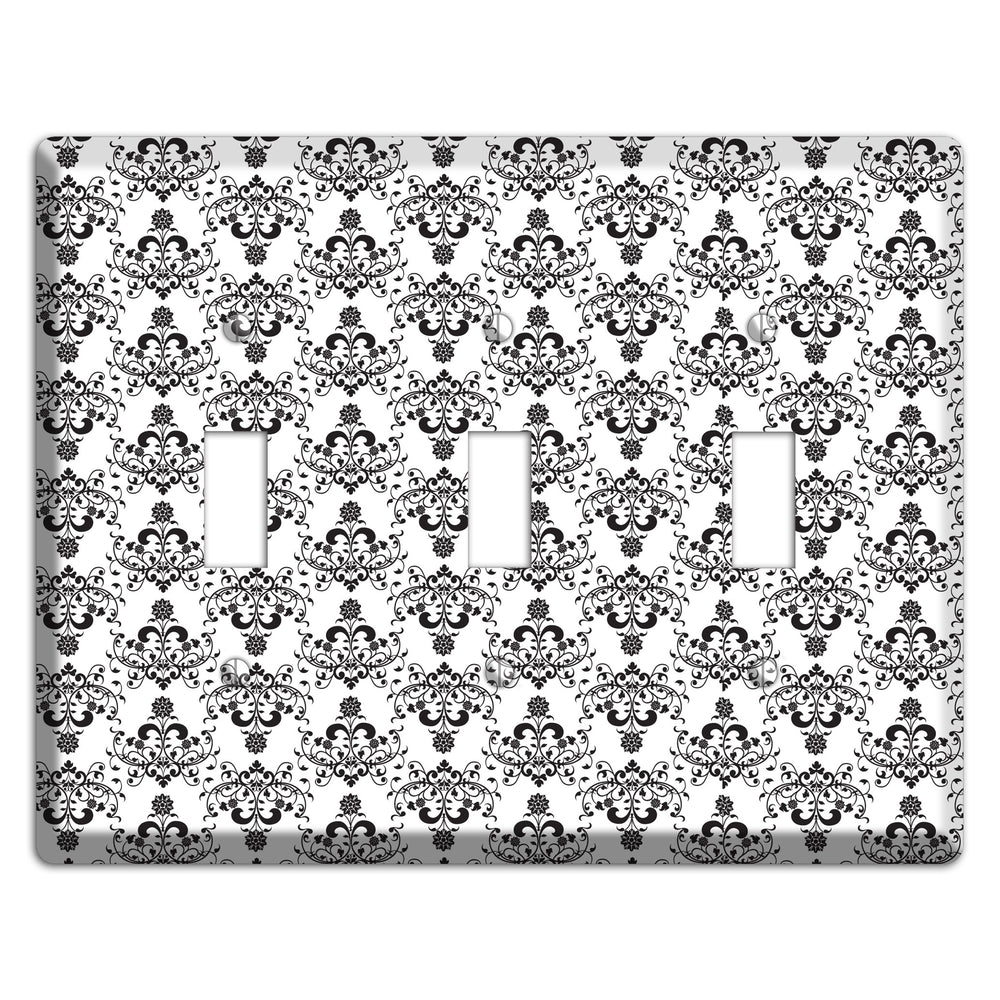 White with Black Cartouche Half Drop 3 Toggle Wallplate