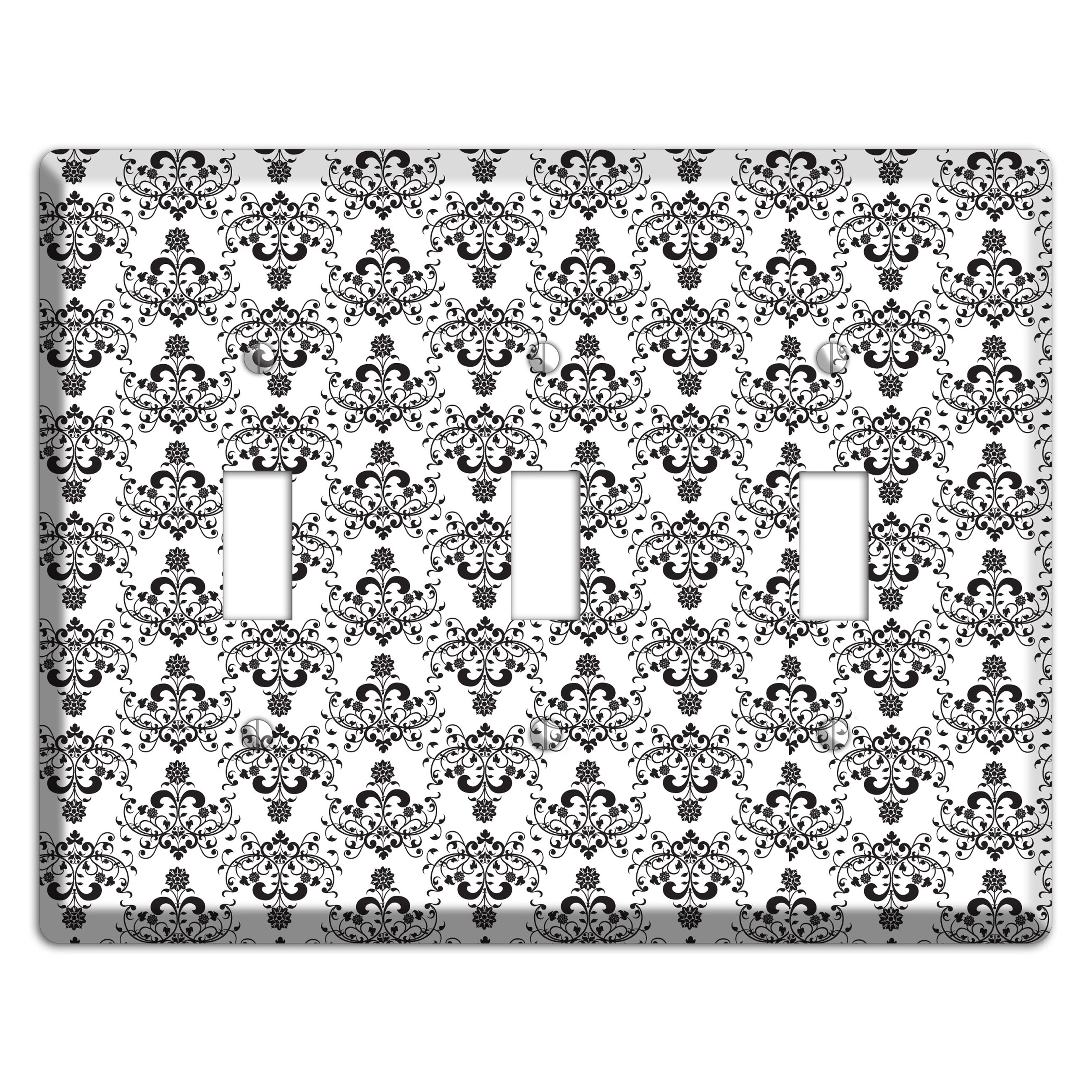 White with Black Cartouche Half Drop 3 Toggle Wallplate