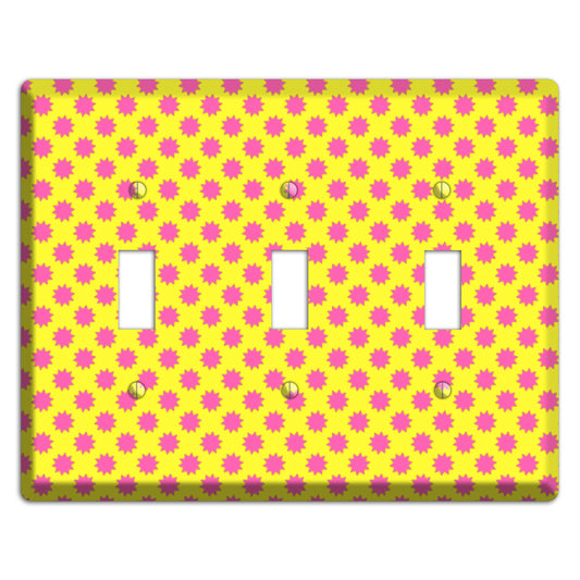 Yellow with Pink Burst 3 Toggle Wallplate