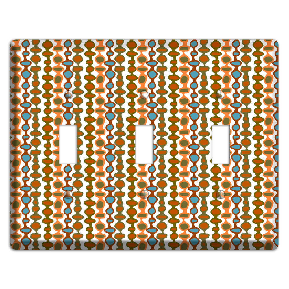 Multi Umber and Dusty Blue Bead and Reel 3 Toggle Wallplate