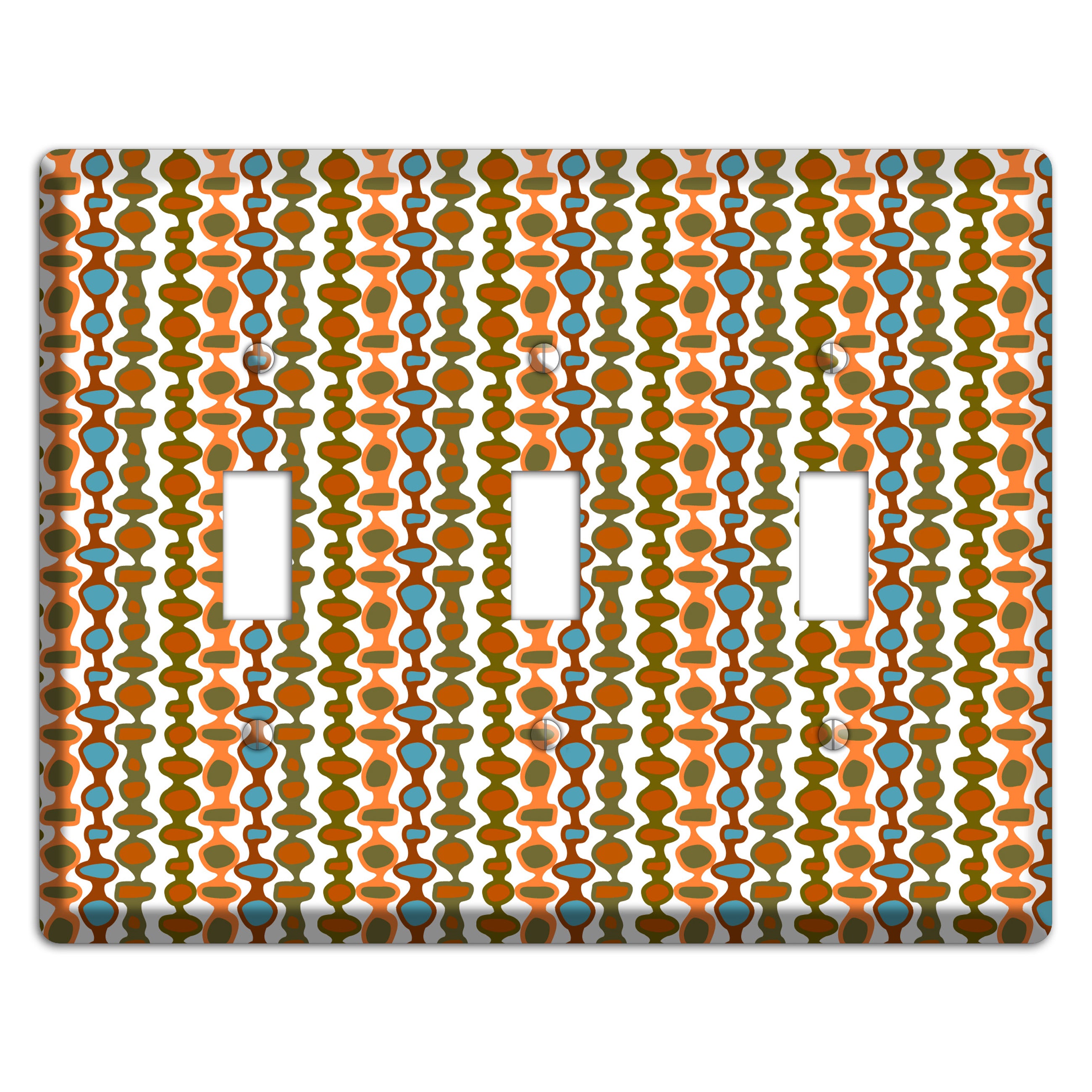 Multi Umber and Dusty Blue Bead and Reel 3 Toggle Wallplate